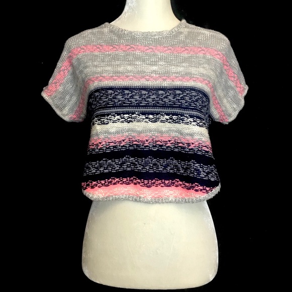 💎 Xhilaration boho multistripe short crop sweater - Picture 1 of 8